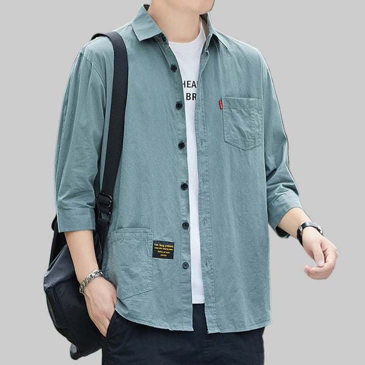 Casual Solid Color Stand-Up Collar Shirt