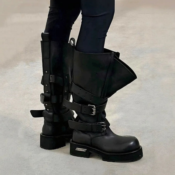 Retro Big Round Toe Height Increasing Boots