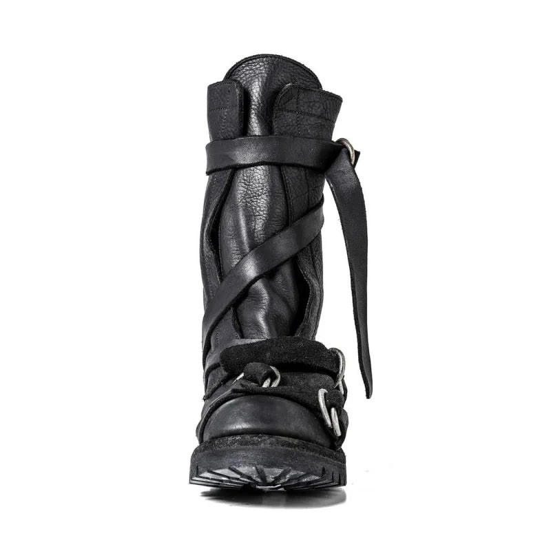 YMT Retro Motorcycle Real Leather Strap Boots
