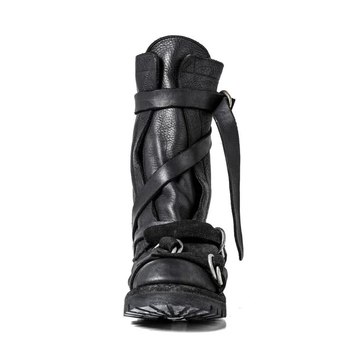 YMT Retro Motorcycle Real Leather Strap Boots