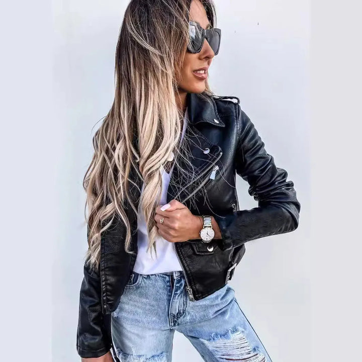 PU Leather Short Zipper Winter Warm Outerwear