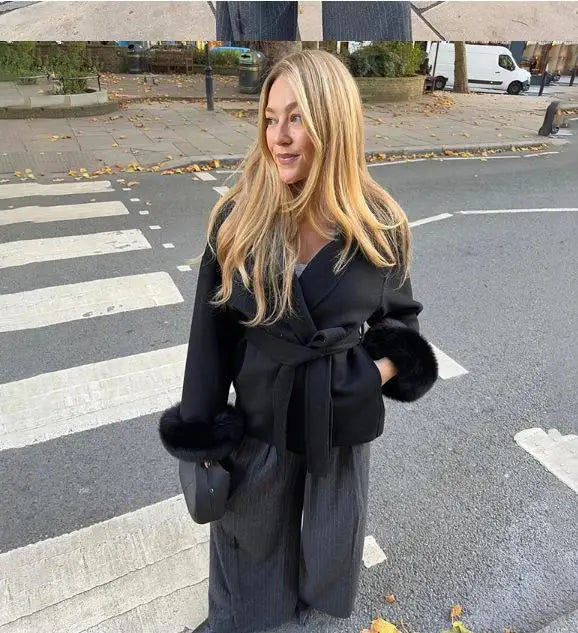 Elegant Lace-Up Woolen Coat