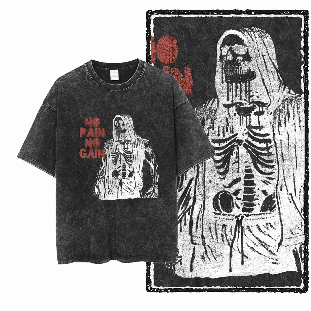 Skull Graphic Acid Washed Tees