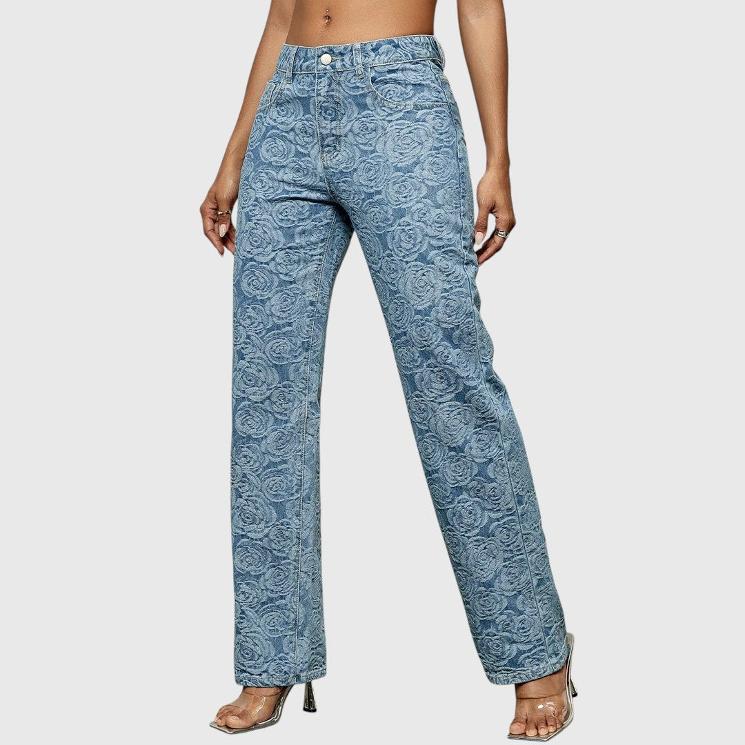 Floral Print Straight Leg Jeans