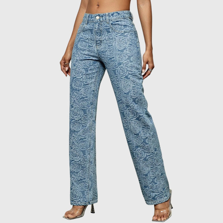 Floral Print Straight Leg Jeans