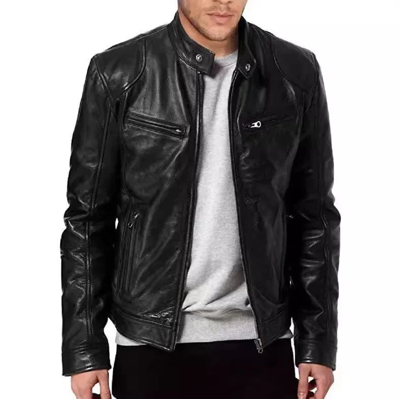 Trendy Stand Collar PU Leather Coat