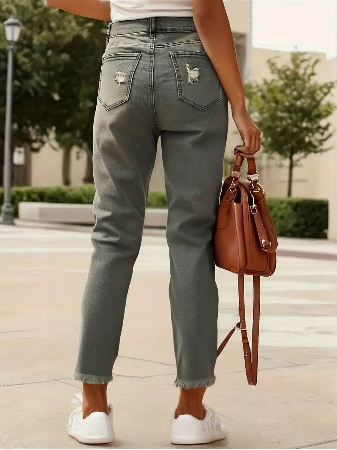 Ripped Olive Green Distressed Boyfriend Jeans