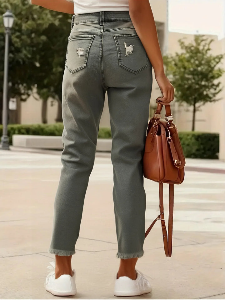 Ripped Olive Green Distressed Boyfriend Jeans