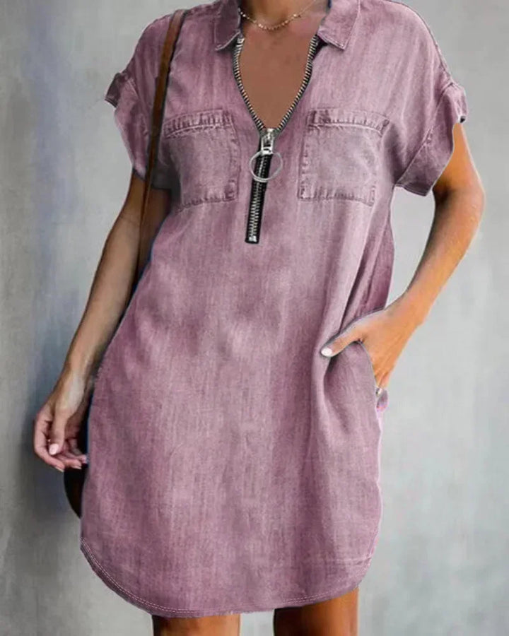 Cowboy-Inspired Denim Dress with Square Collar