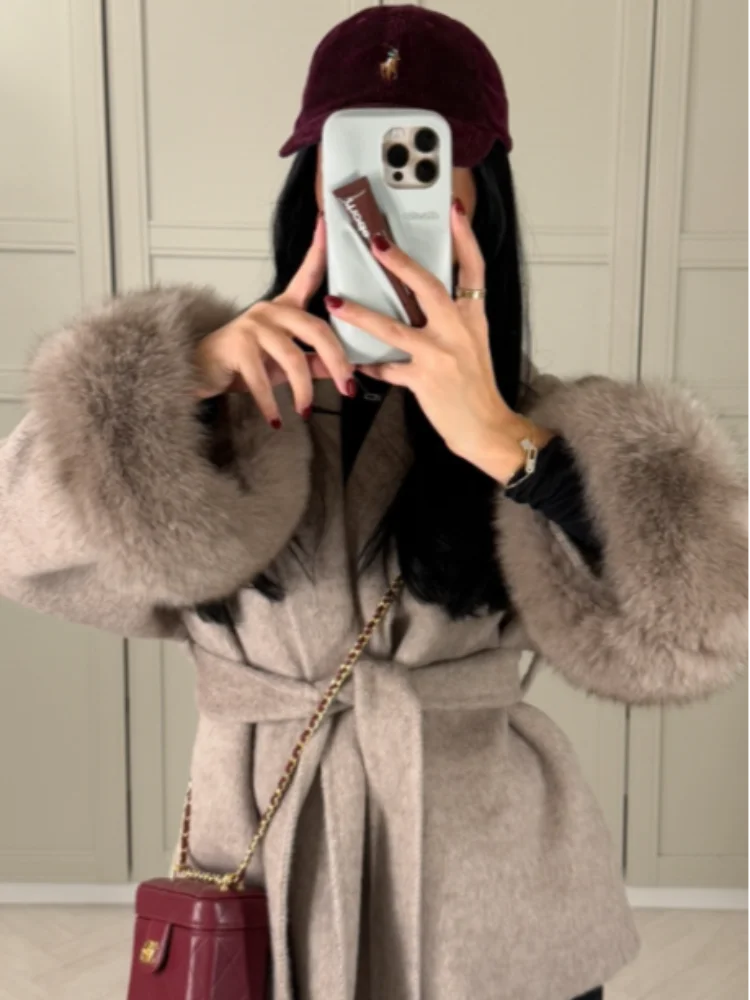 Elegant Lace-Up Woolen Coat