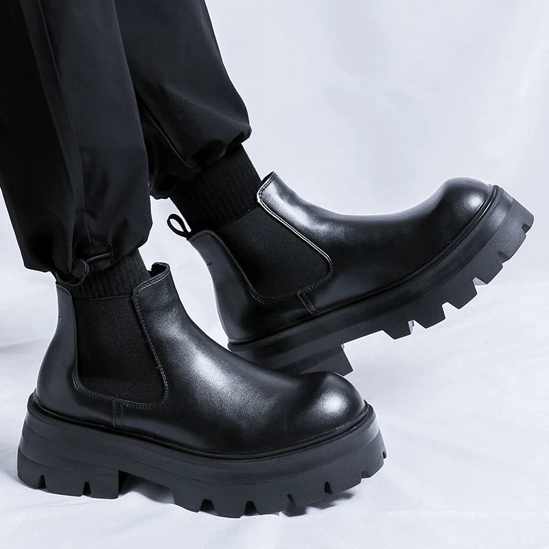 OUNQ minimalist design Leather Winter Boots