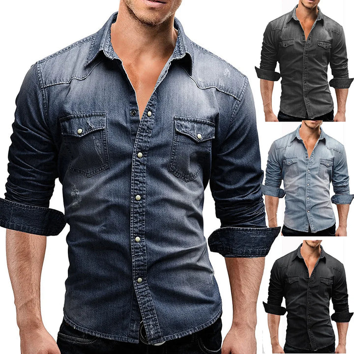 Solid Color Slim Fit Denim Shirt