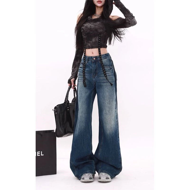High-Waisted Patchwork Wide-Leg Jeans