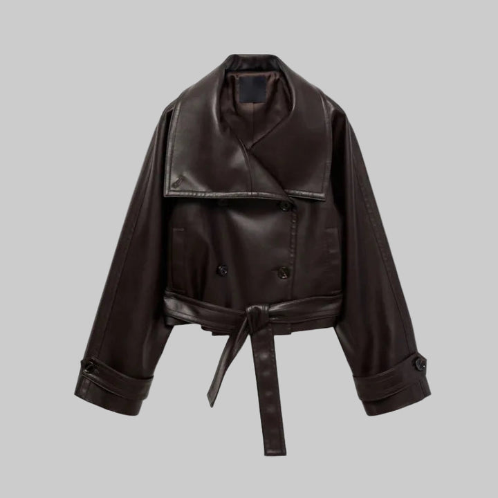 Street Fashion PU Leather Belted Jacket