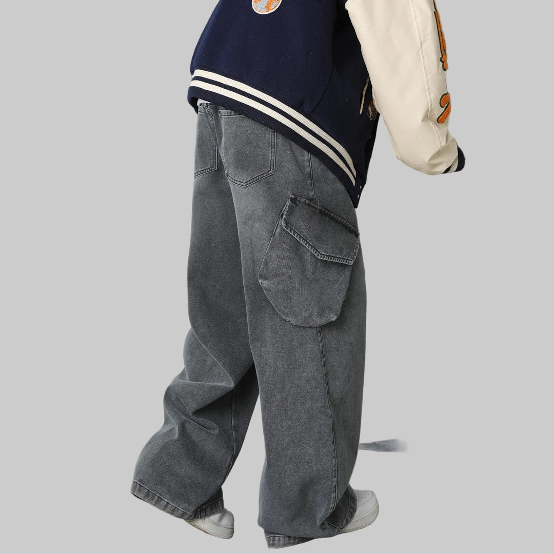 Distressed Retro Cargo 3D Side Pockets Baggy Jeans
