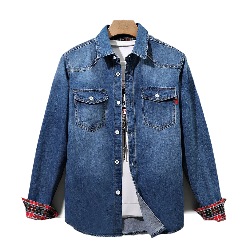 Slim Fit Cotton Long Sleeve Cowboy Denim Shirt