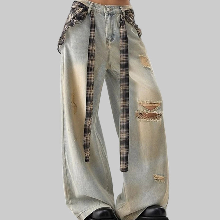 High-Waisted American Retro Loose Fit Ripped Jeans