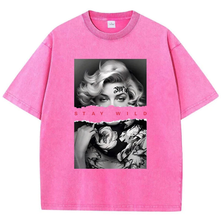 European Style Portrait Print Washed Tees