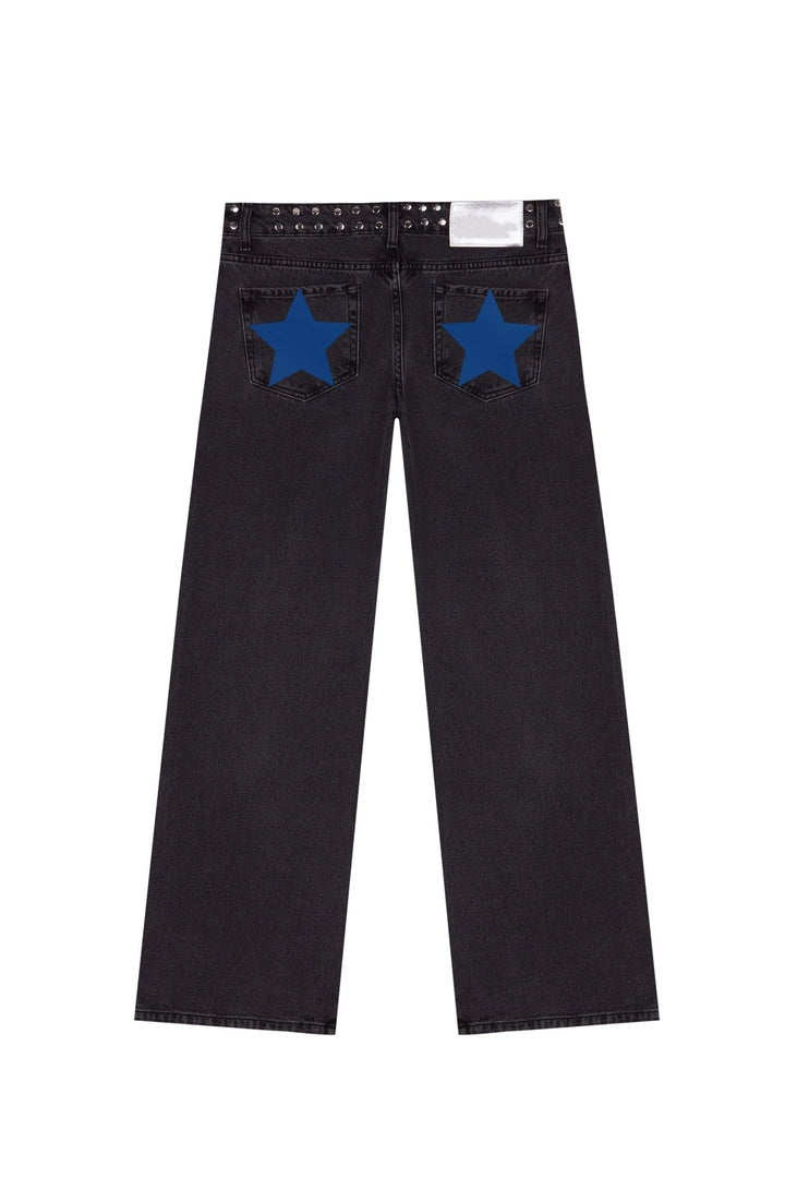 Retro Five-Pointed Star Print High-Waisted Baggy Jeans