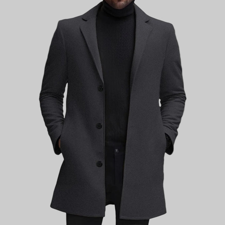 Notched Lapel Single Button Wool Blend Pea Coat