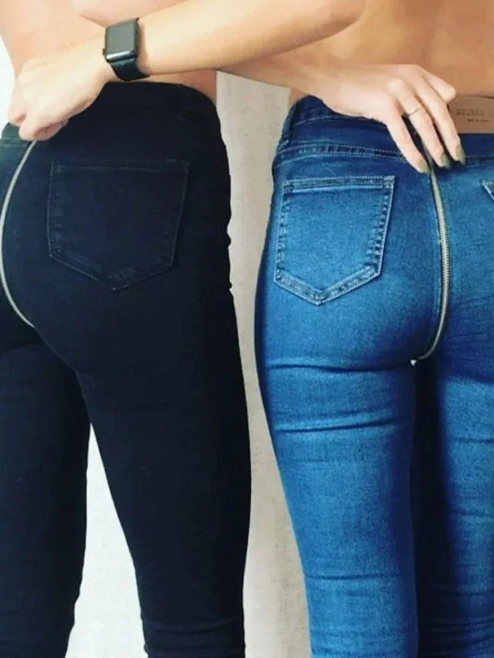 Mid-Waist Denim Pencil Jeans