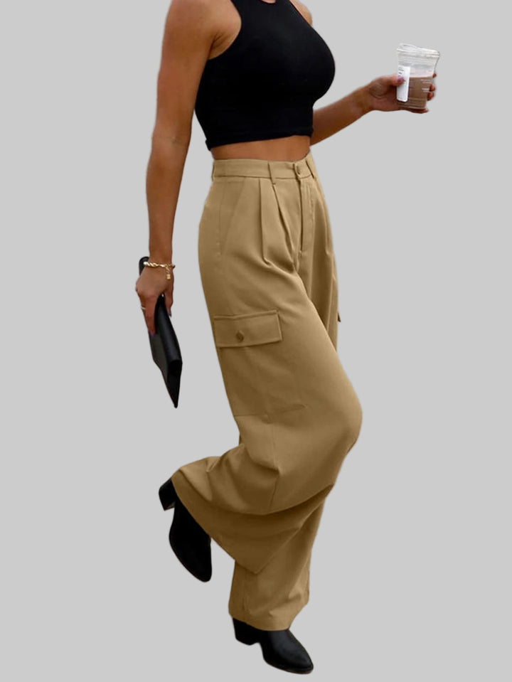 High-Waisted Wide Leg Cargo Khaki Pants