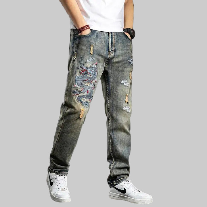 Embroidered Baggy Loose Jeans