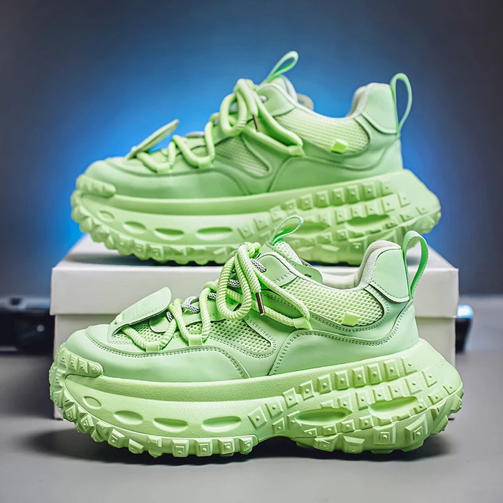 Designer Leather Fabric Chunky Sneakers