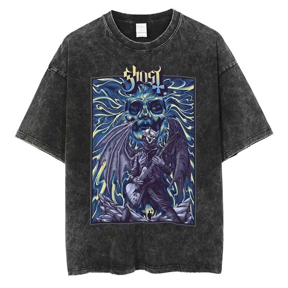 Washed Vintage Gothic Rock Metal Ghost Band Tees