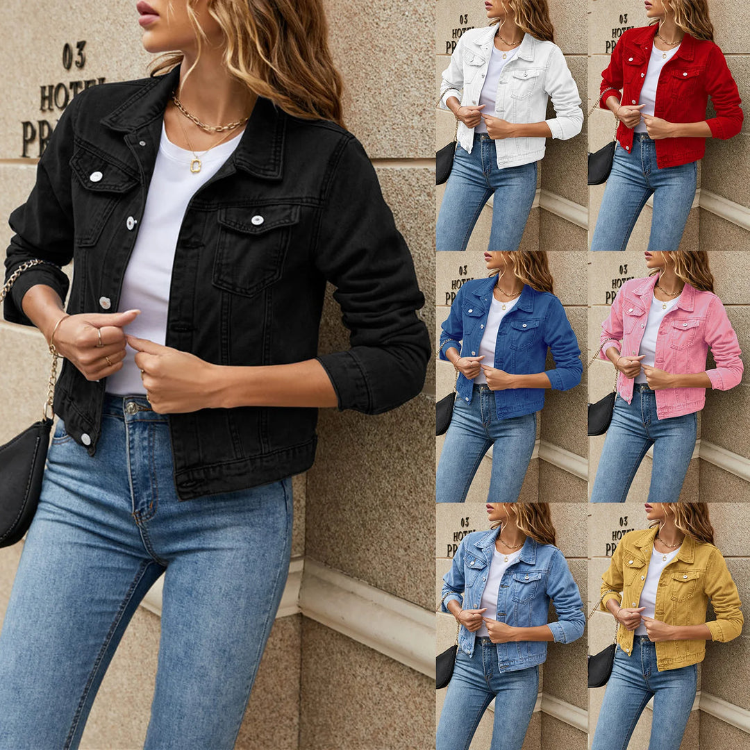 Casual Denim Jacket - Long Sleeve Lapel Button-Down