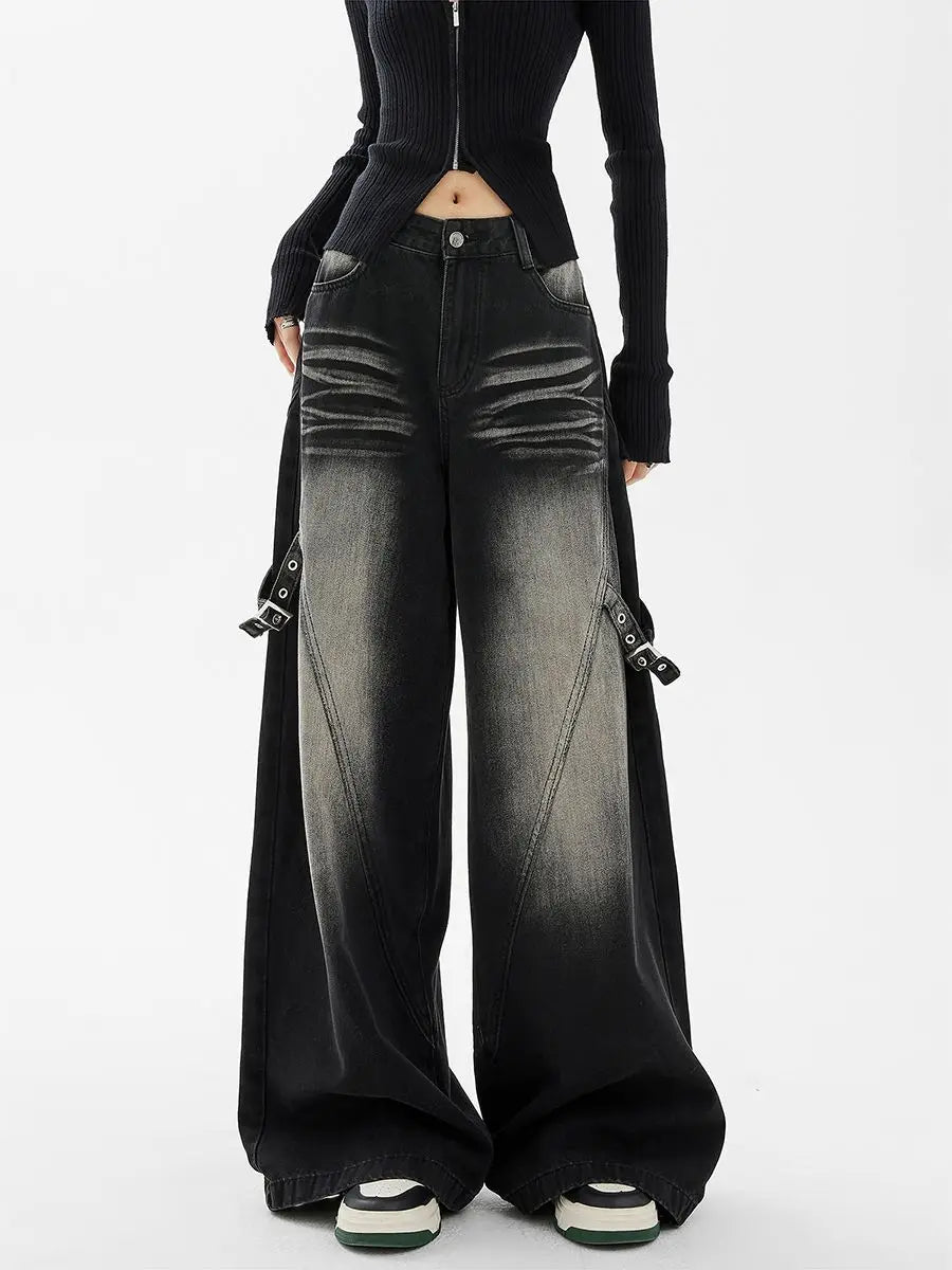 American style trendy washed straight leg jeans