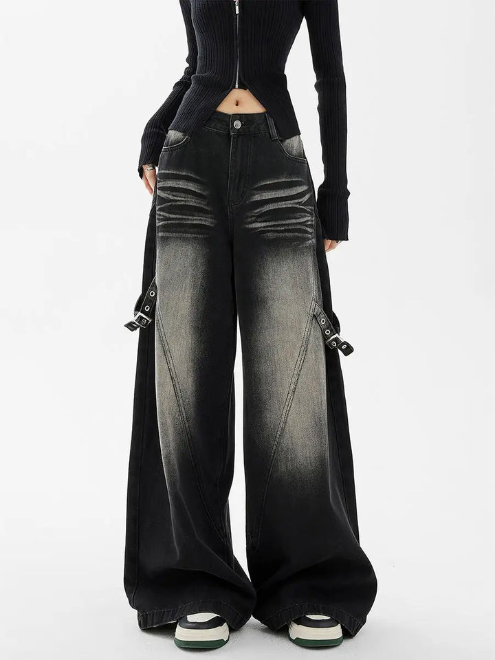 American style trendy washed straight leg jeans