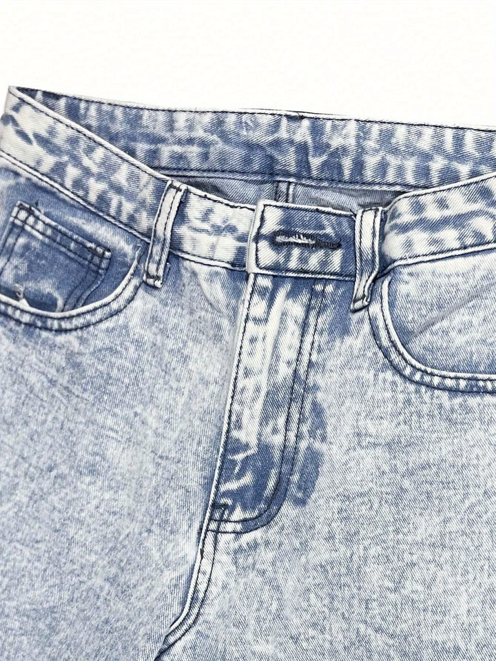 Chic Pink Bow Embroidered Washed Jeans