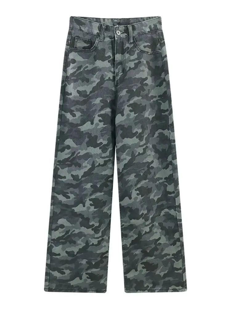 Retro Camouflage Denim - High Waist Wide-leg