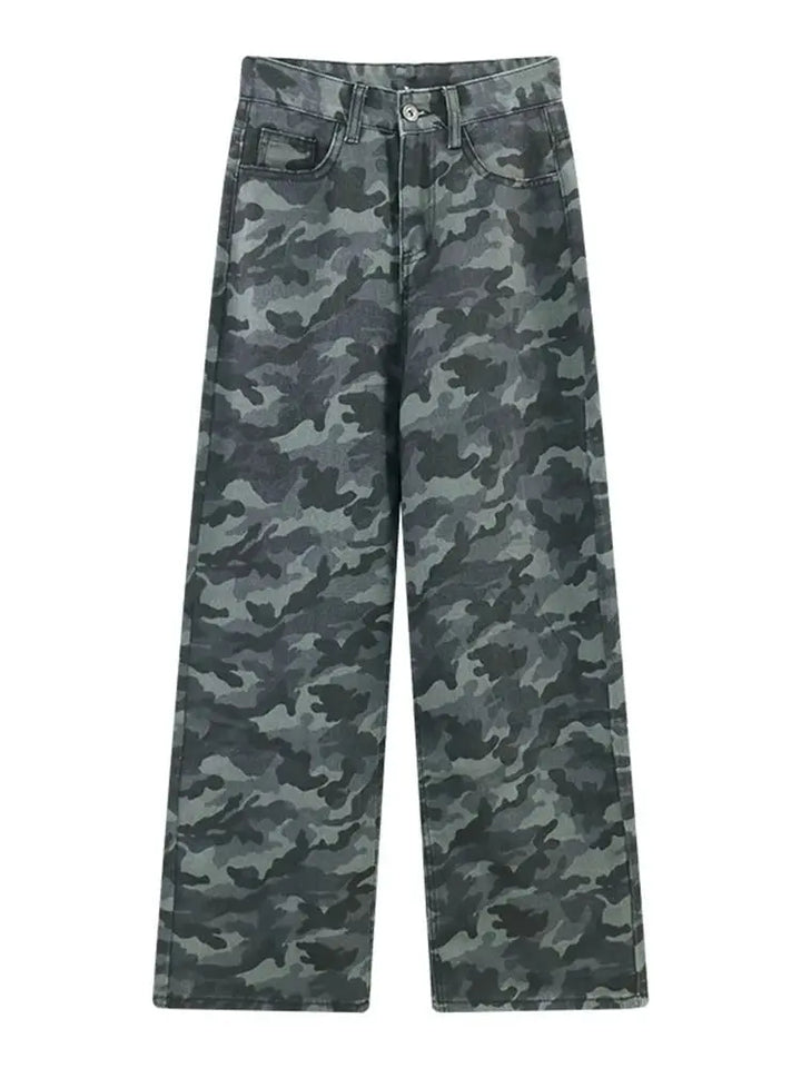 Retro Camouflage Denim - High Waist Wide-leg