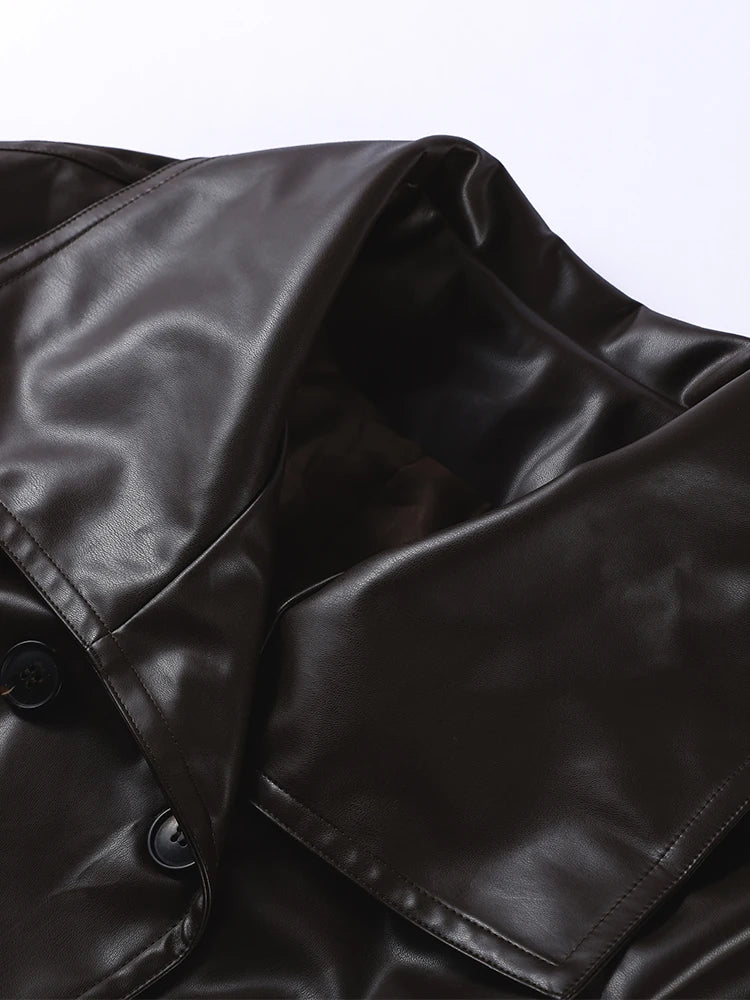 Street Fashion PU Leather Belted Jacket