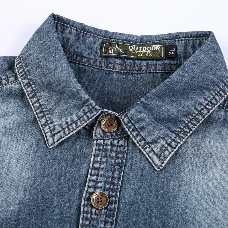 Distressed Denim Half-Sleeve Shirt