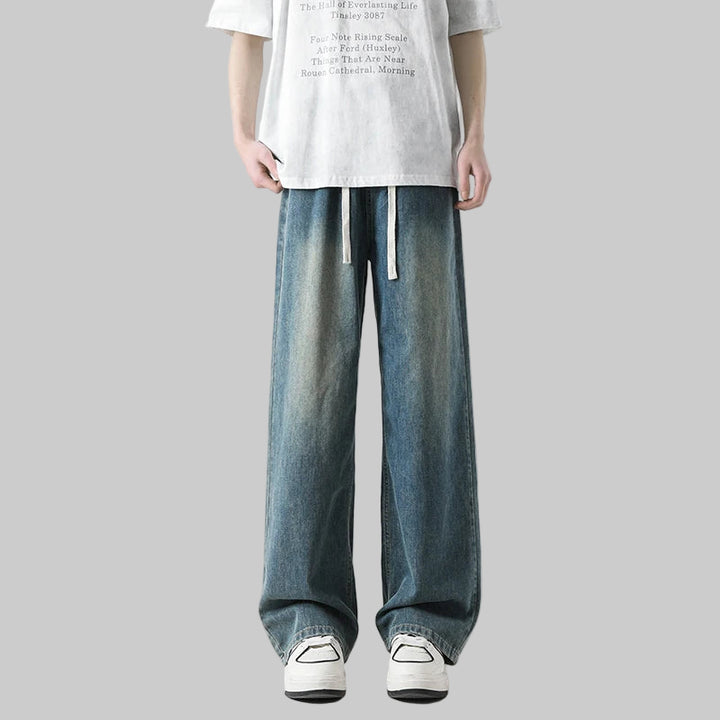 Lightweight Loose Fit Straight Leg Distressed Denim Jeans