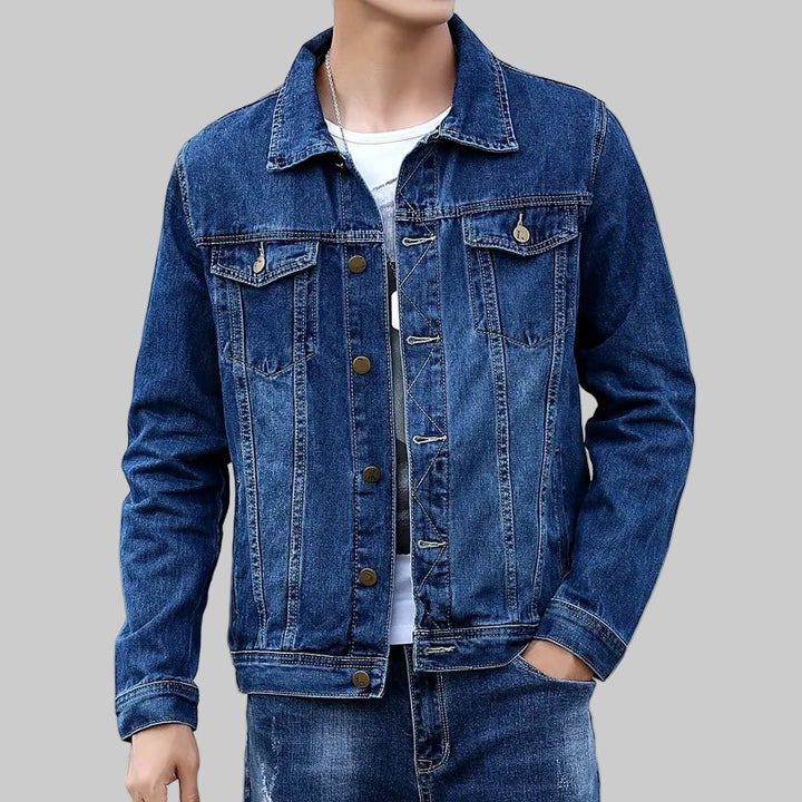 Pure Color Single-Breasted Denim Jacket