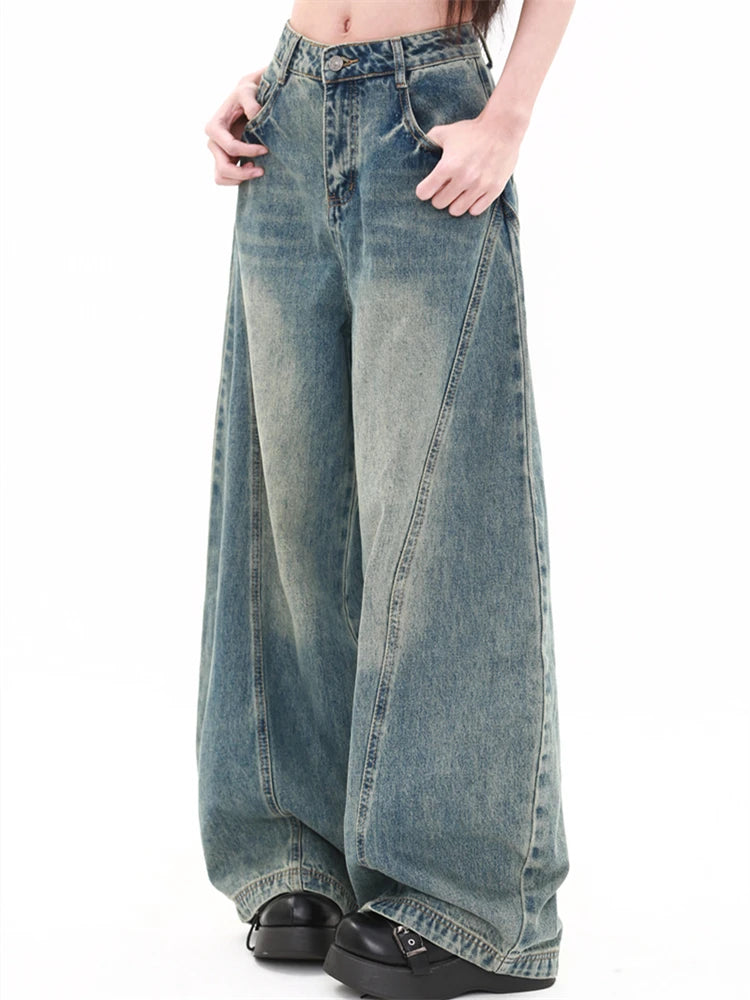 High-Waisted Blue Wide-Leg Jeans