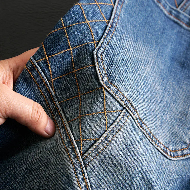 Retro Washed Blue Slim Fit Stretch Biker Jeans