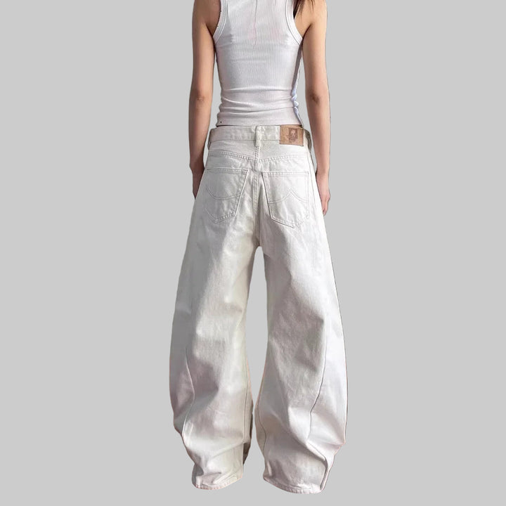 Retro Washed White High-Waist Knife Edge Design Jeans