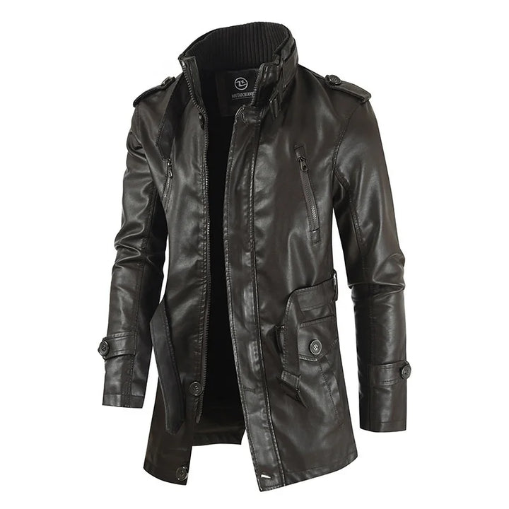 Leather Winter Thick Plush Lining Warm Long Coat