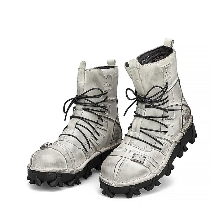 Genuine Leather Goth Skull Punk Mid-calf Boots