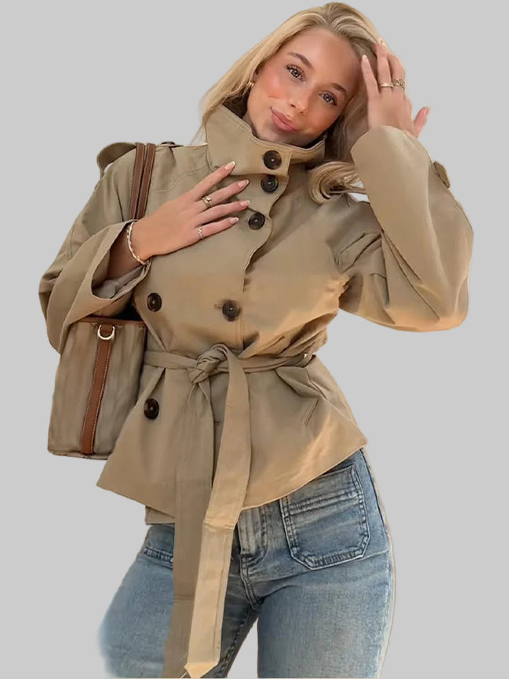 Belted Waist Cropped Trench Coat
