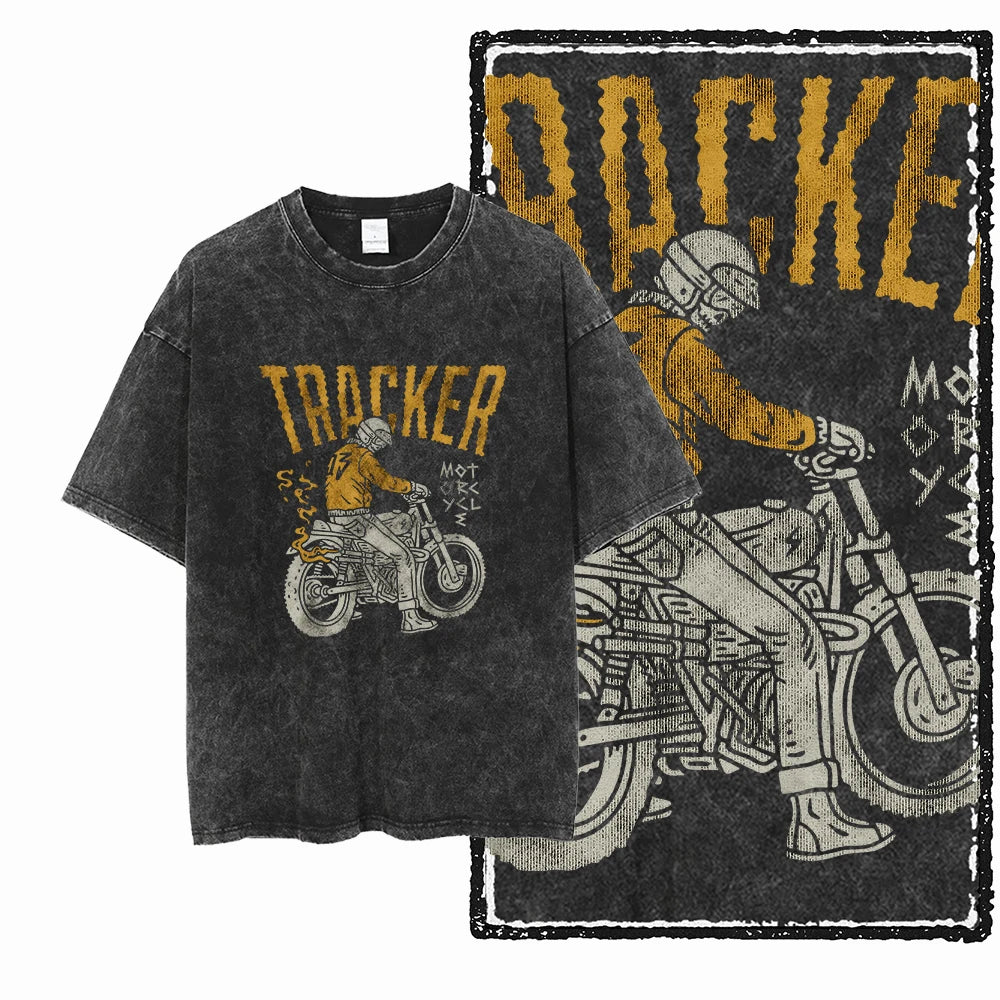 MOTOR CYCLE THEME Printed Cotton Acid Washed Graphic Unisex T Shirt