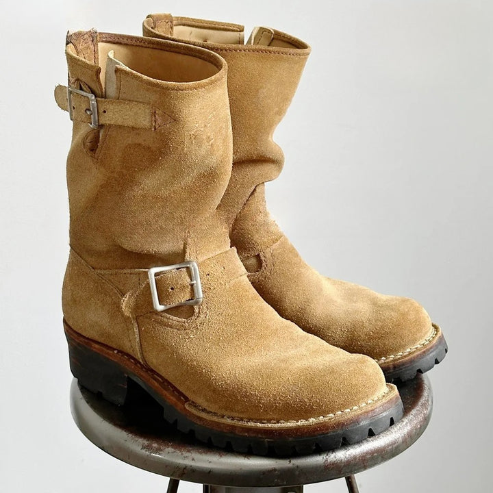 Genuine leather low-heel Chelsea motorcycle boots with buckle