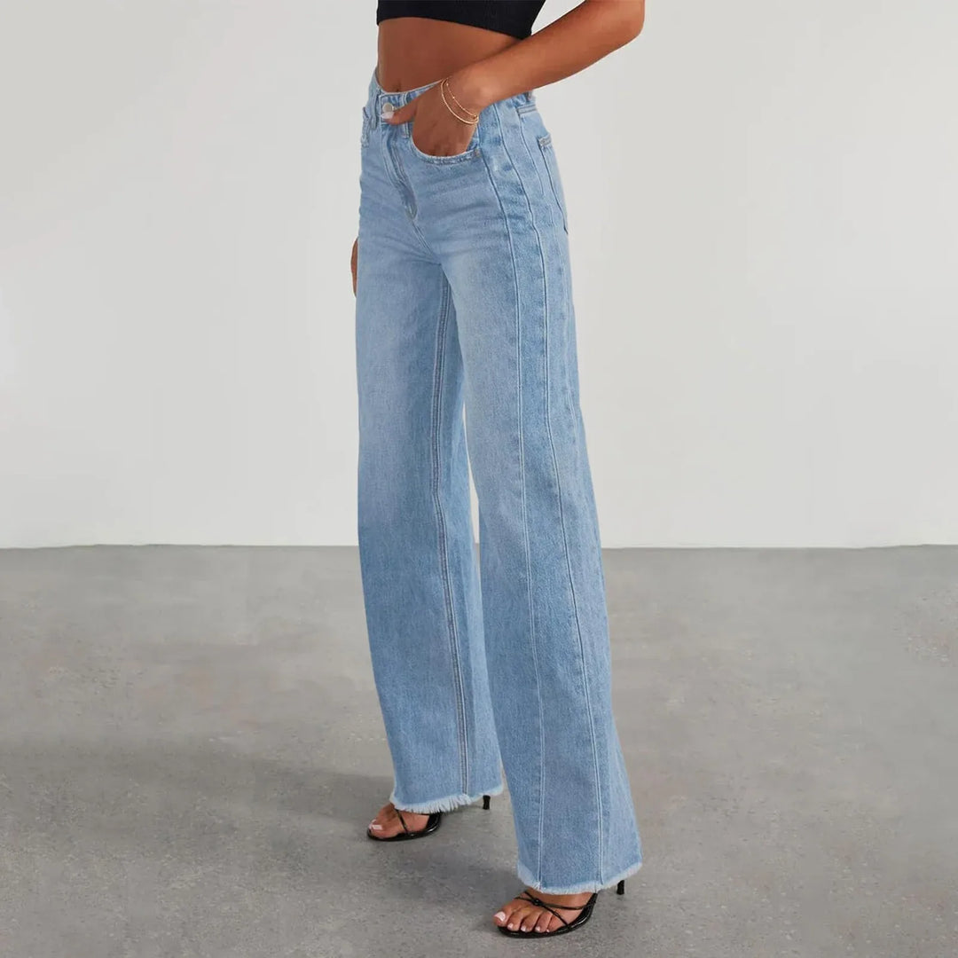 High-Waisted Raw-Edge Wide-Leg Sexy Jeans