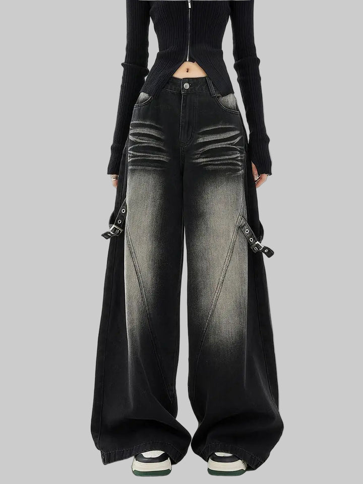 American style trendy washed straight leg jeans