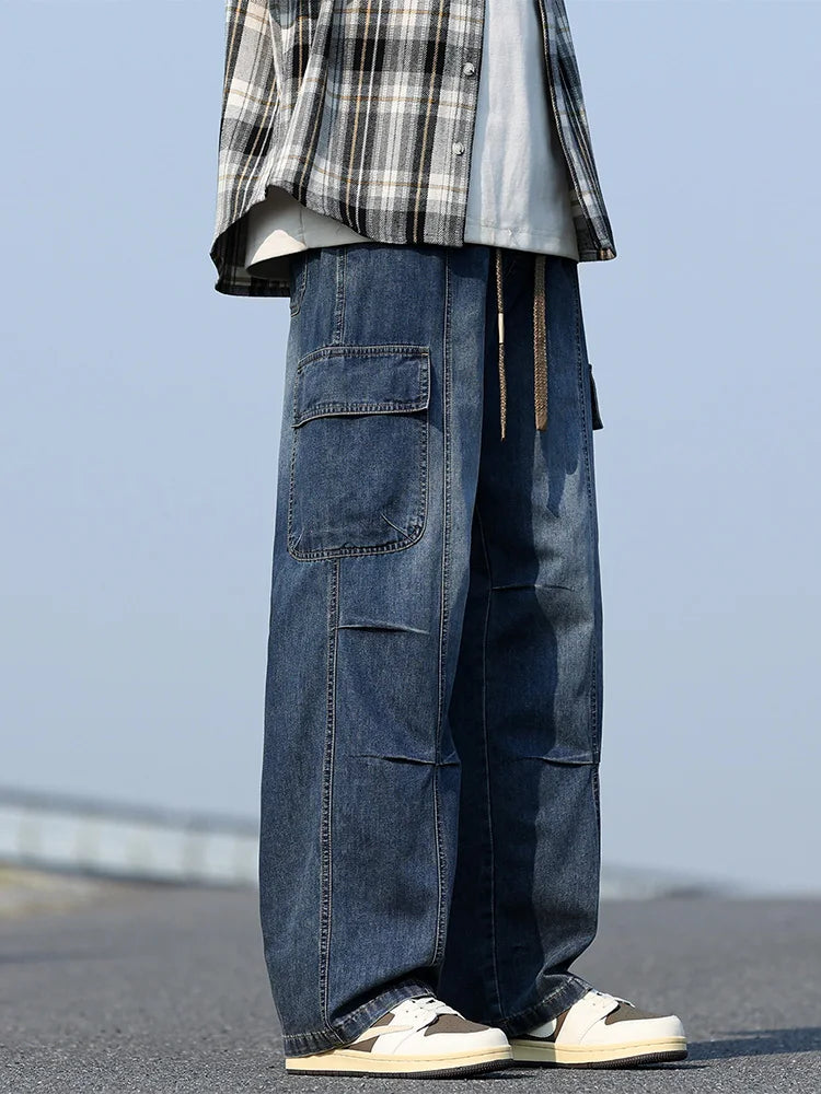Washed Classic Denim Cargo Jeans